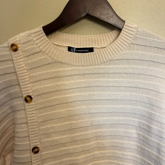 NWT PrettyGarden Side Button Sweater Cream Medium Long Sleeve Ribbed Knit - Picture 6 of 16